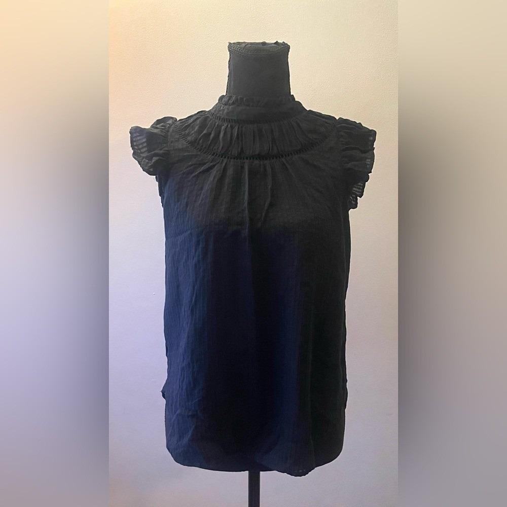 LOFT- Black‎ Ruffled Turtleneck Blouse Size XS - Picture 2 of 9